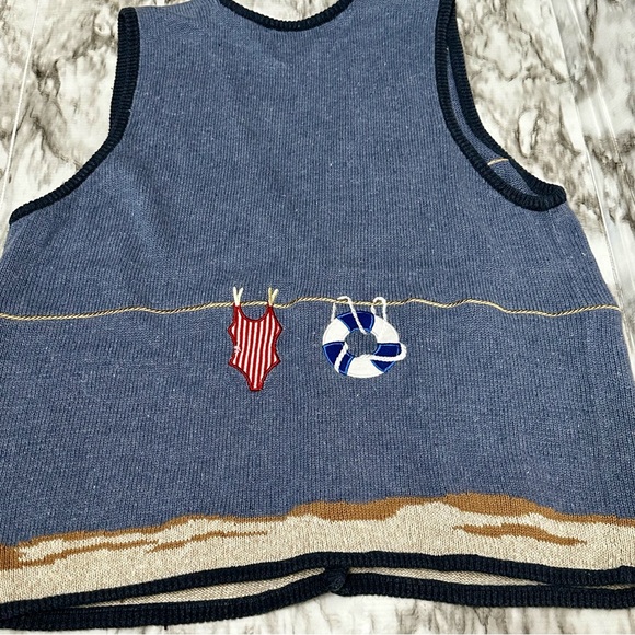 Vintage Mandal Bay CottageCore CoastalGrandma Sweater Vest XXL Beach Embellished - Picture 6 of 12